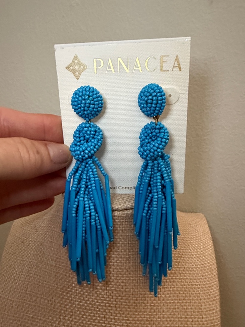 Panacea Cache Turquoise Blue Beaded Tassel Drop Earrings